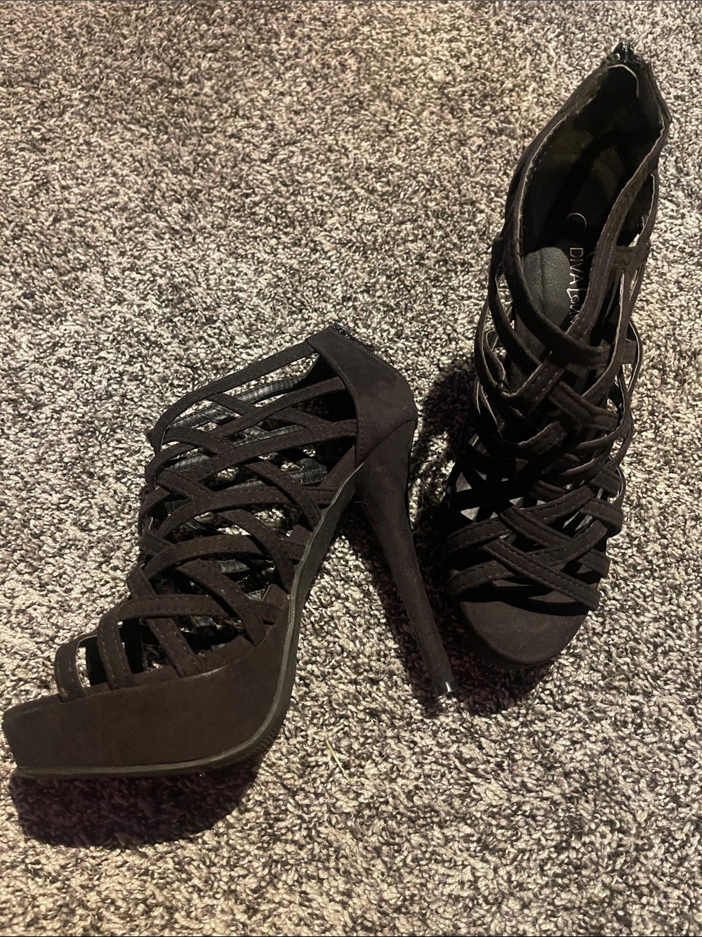 DIVA Lounge Black Strappy Cage Platform Stiletto Heels (8)